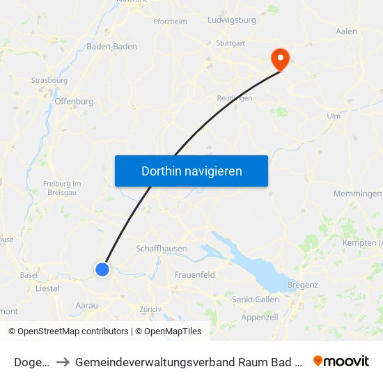 Dogern to Gemeindeverwaltungsverband Raum Bad Boll map
