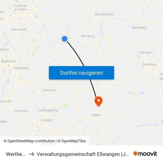 Wertheim to Verwaltungsgemeinschaft Ellwangen (Jagst) map