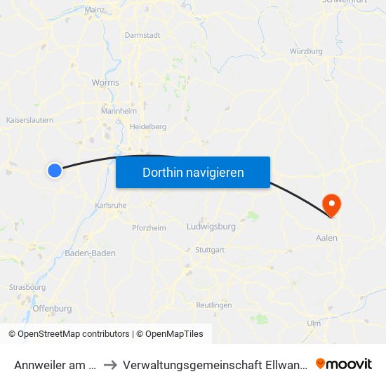 Annweiler am Trifels to Verwaltungsgemeinschaft Ellwangen (Jagst) map