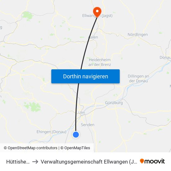 Hüttisheim to Verwaltungsgemeinschaft Ellwangen (Jagst) map