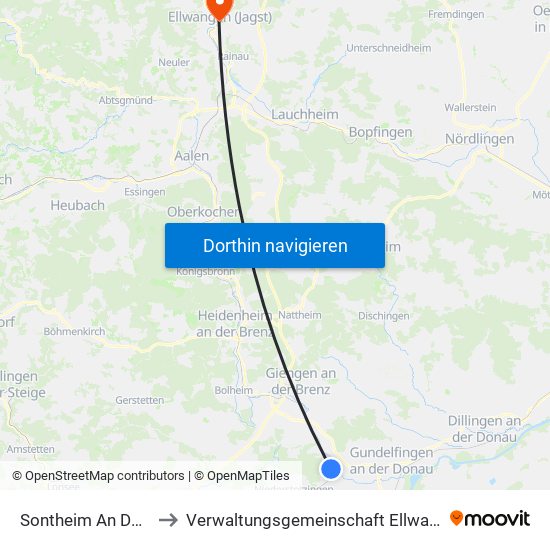 Sontheim An Der Brenz to Verwaltungsgemeinschaft Ellwangen (Jagst) map