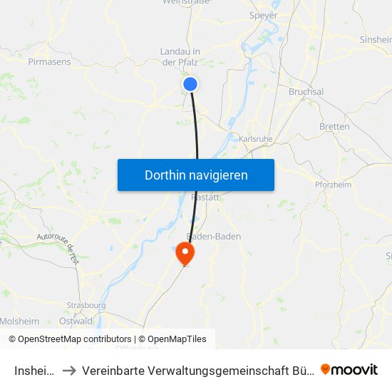 Insheim to Vereinbarte Verwaltungsgemeinschaft Bühl map
