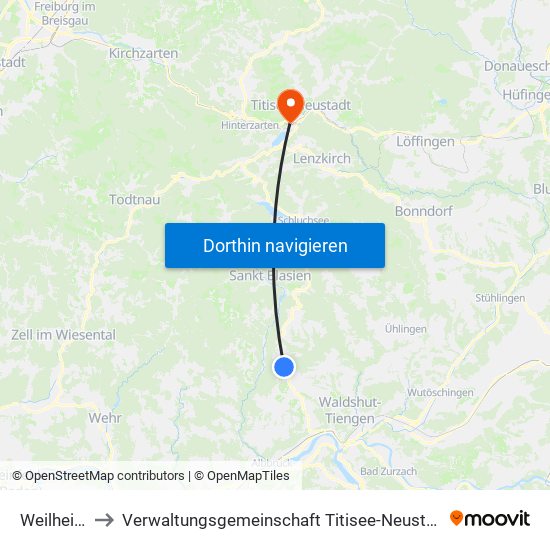Weilheim to Verwaltungsgemeinschaft Titisee-Neustadt map