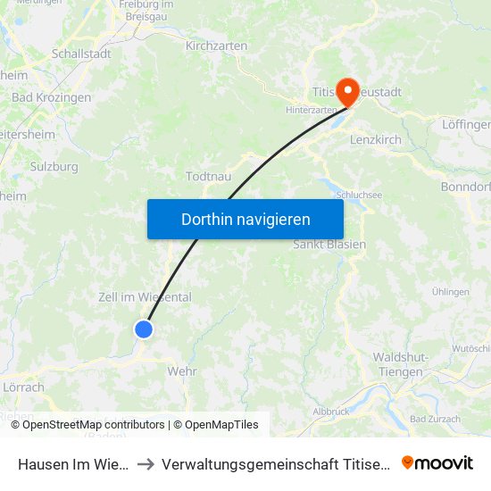 Hausen Im Wiesental to Verwaltungsgemeinschaft Titisee-Neustadt map