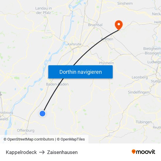 Kappelrodeck to Zaisenhausen map