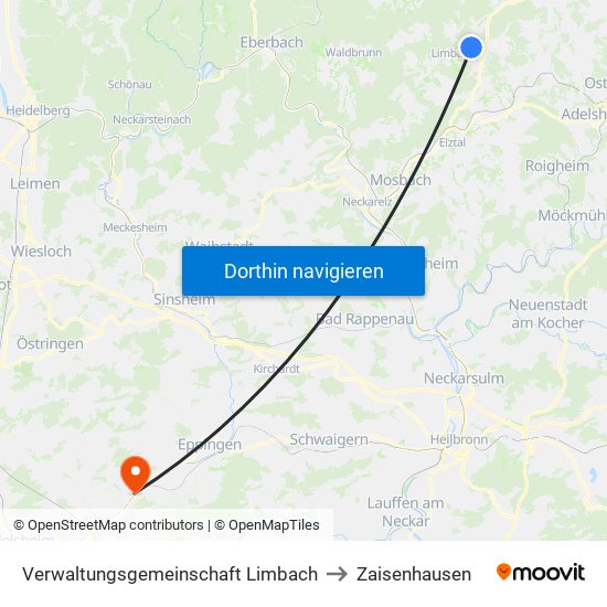 Verwaltungsgemeinschaft Limbach to Zaisenhausen map
