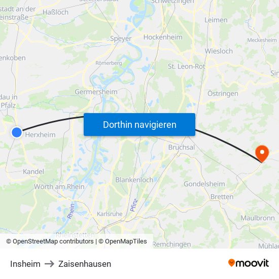 Insheim to Zaisenhausen map