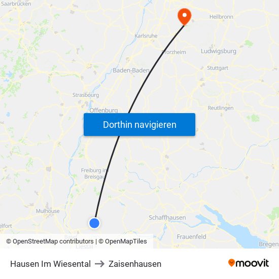 Hausen Im Wiesental to Zaisenhausen map