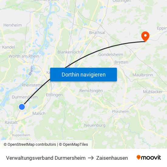 Verwaltungsverband Durmersheim to Zaisenhausen map