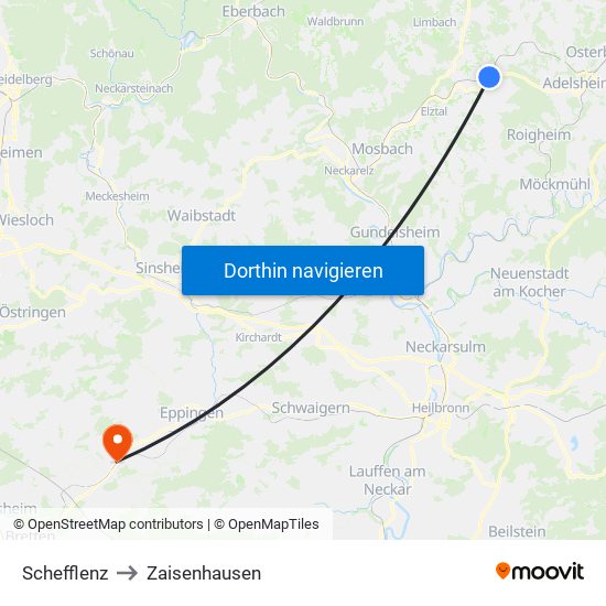 Schefflenz to Zaisenhausen map