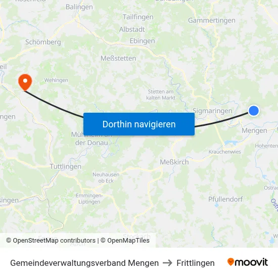 Gemeindeverwaltungsverband Mengen to Frittlingen map