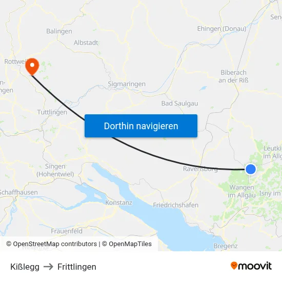 Kißlegg to Frittlingen map