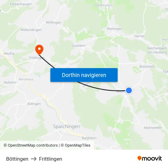 Böttingen to Frittlingen map