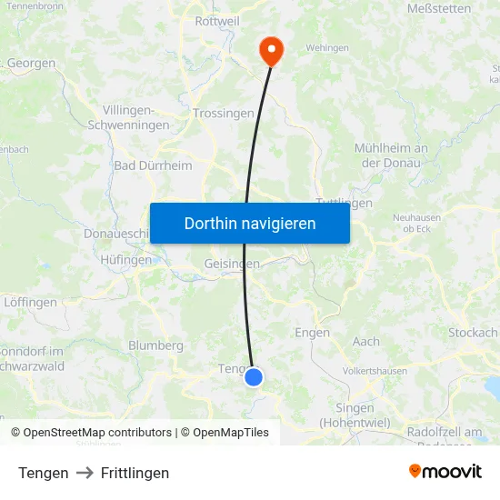 Tengen to Frittlingen map