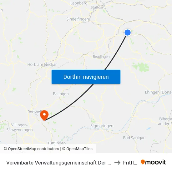 Vereinbarte Verwaltungsgemeinschaft Der Stadt Kirchheim Unter Teck to Frittlingen map