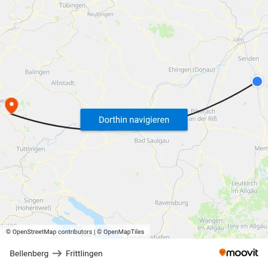 Bellenberg to Frittlingen map