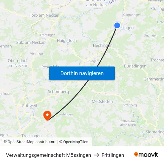 Verwaltungsgemeinschaft Mössingen to Frittlingen map
