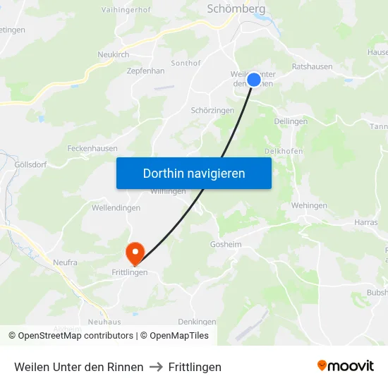 Weilen Unter den Rinnen to Frittlingen map
