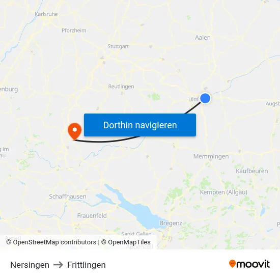 Nersingen to Frittlingen map