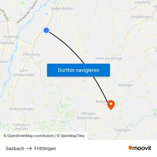 Sasbach to Frittlingen map