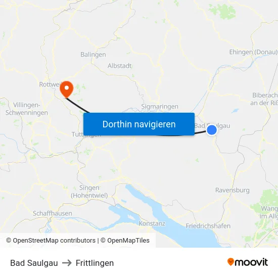 Bad Saulgau to Frittlingen map