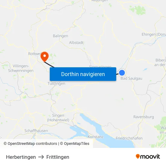 Herbertingen to Frittlingen map