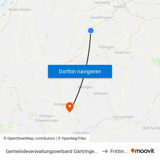 Gemeindeverwaltungsverband Gärtringen/Ehningen to Frittlingen map