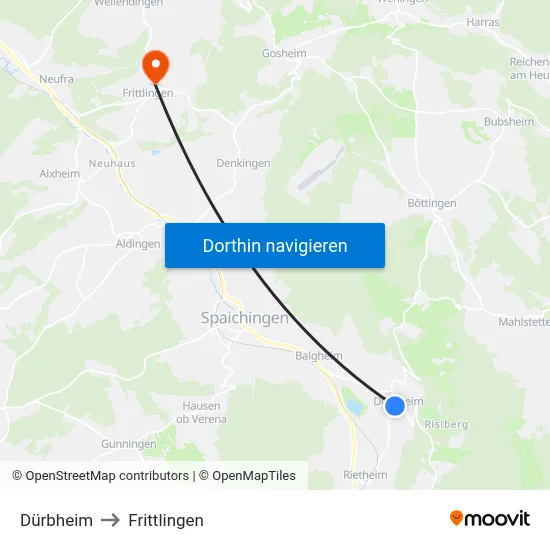 Dürbheim to Frittlingen map