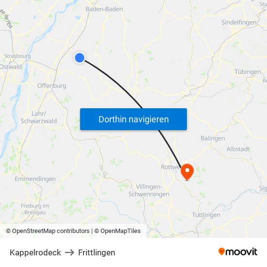 Kappelrodeck to Frittlingen map