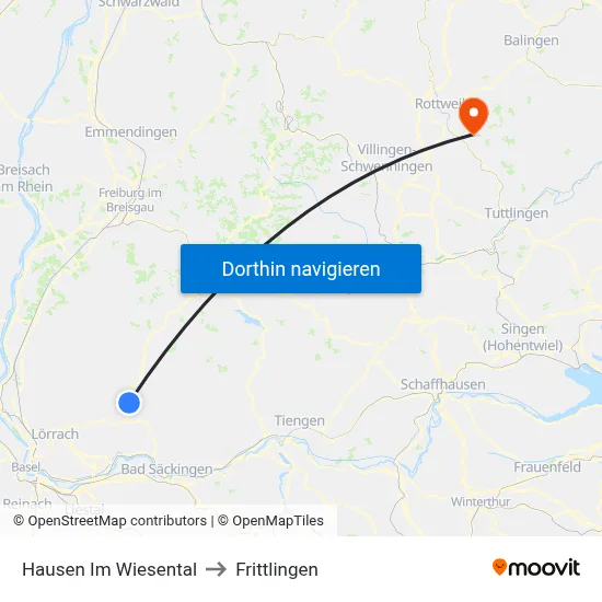 Hausen Im Wiesental to Frittlingen map