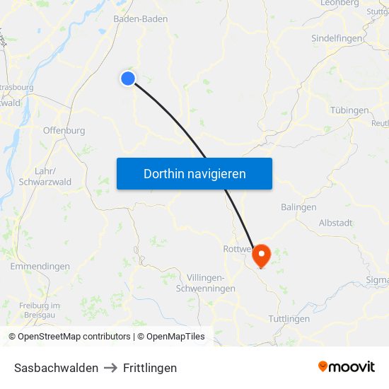 Sasbachwalden to Frittlingen map