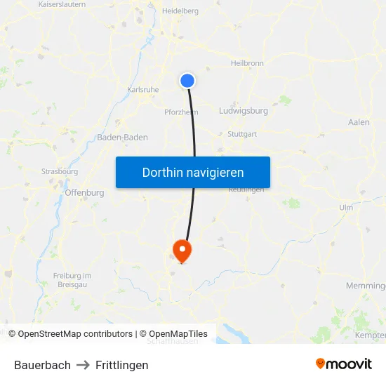 Bauerbach to Frittlingen map