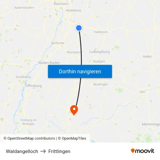 Waldangelloch to Frittlingen map