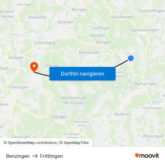 Benzingen to Frittlingen map