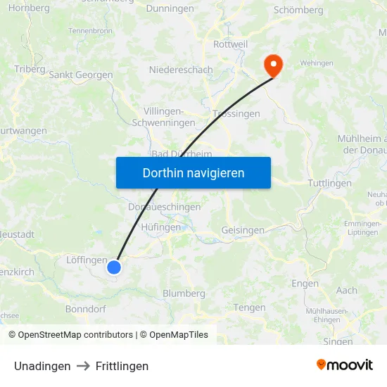 Unadingen to Frittlingen map