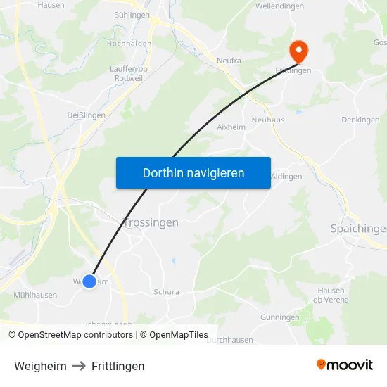 Weigheim to Frittlingen map