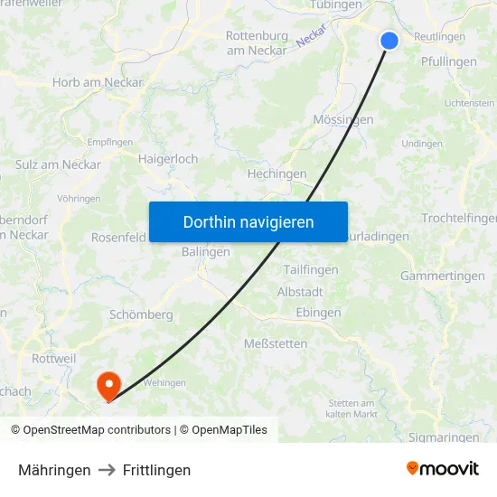 Mähringen to Frittlingen map