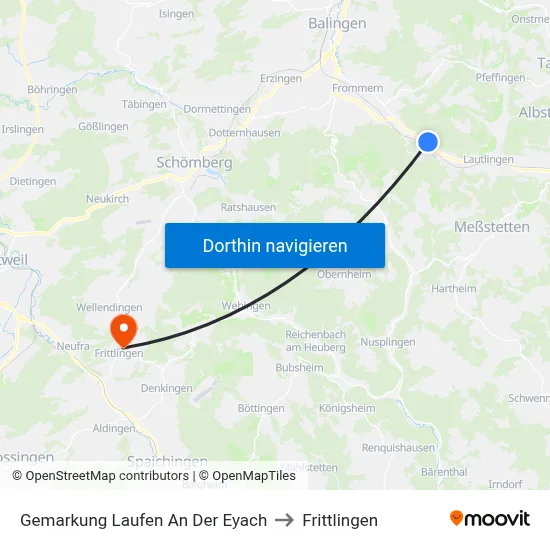 Gemarkung Laufen An Der Eyach to Frittlingen map