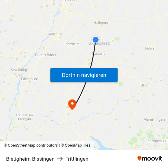 Bietigheim-Bissingen to Frittlingen map