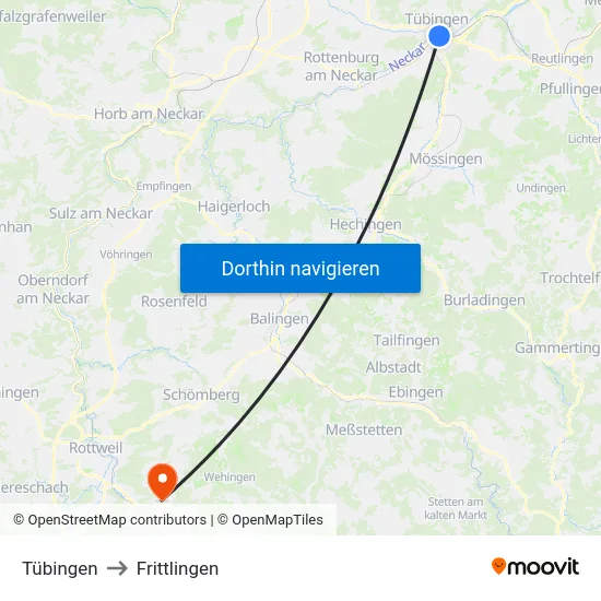 Tübingen to Frittlingen map
