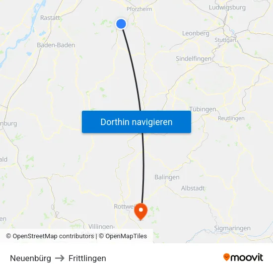 Neuenbürg to Frittlingen map