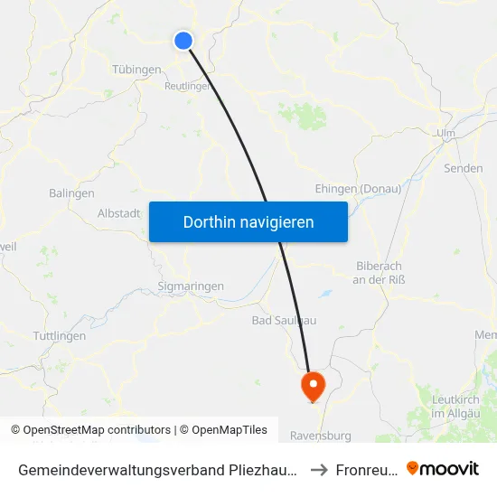Gemeindeverwaltungsverband Pliezhausen to Fronreute map