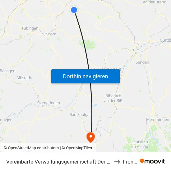Vereinbarte Verwaltungsgemeinschaft Der Stadt Kirchheim Unter Teck to Fronreute map
