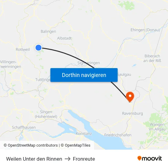 Weilen Unter den Rinnen to Fronreute map
