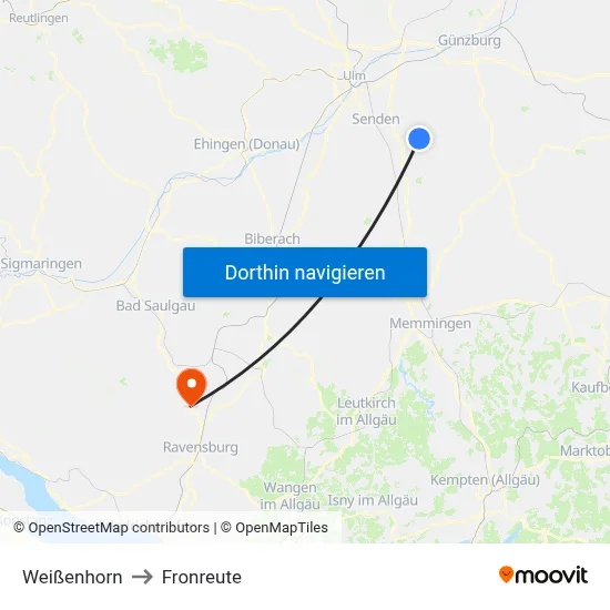 Weißenhorn to Fronreute map
