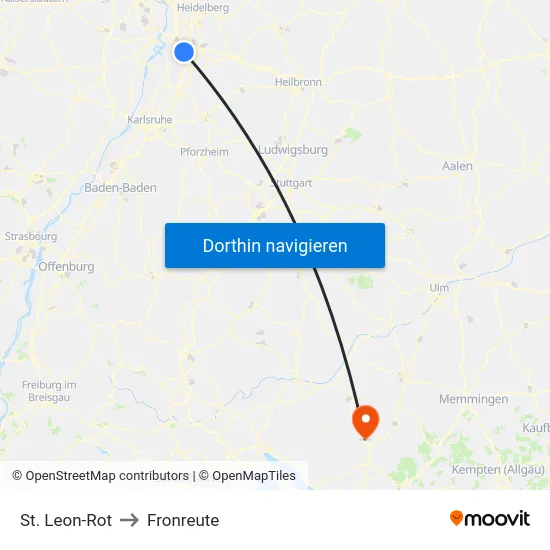 St. Leon-Rot to Fronreute map