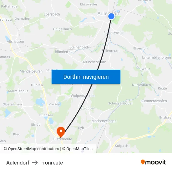 Aulendorf to Fronreute map
