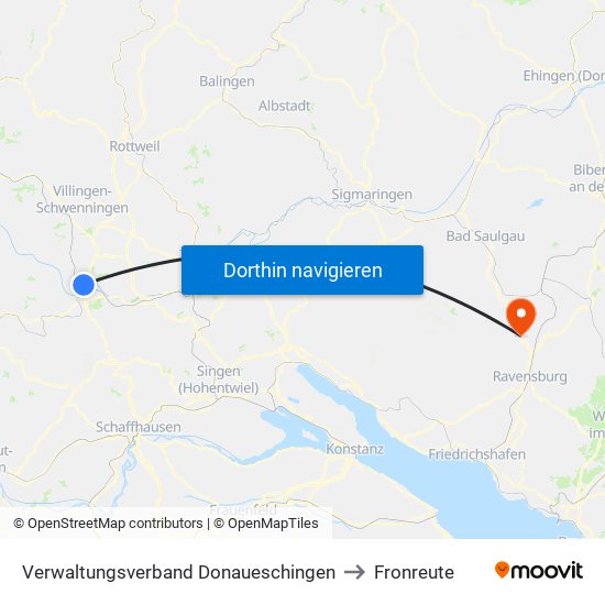 Verwaltungsverband Donaueschingen to Fronreute map