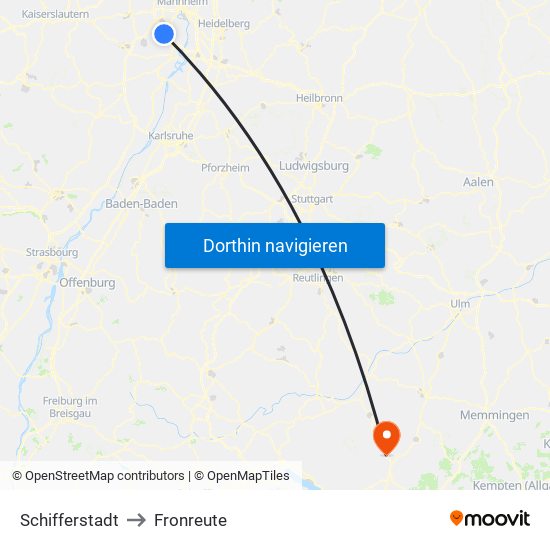 Schifferstadt to Fronreute map