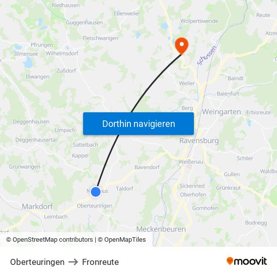Oberteuringen to Fronreute map